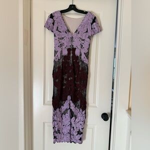 JS Collections Lavender and Maroon Lace Midi Dress